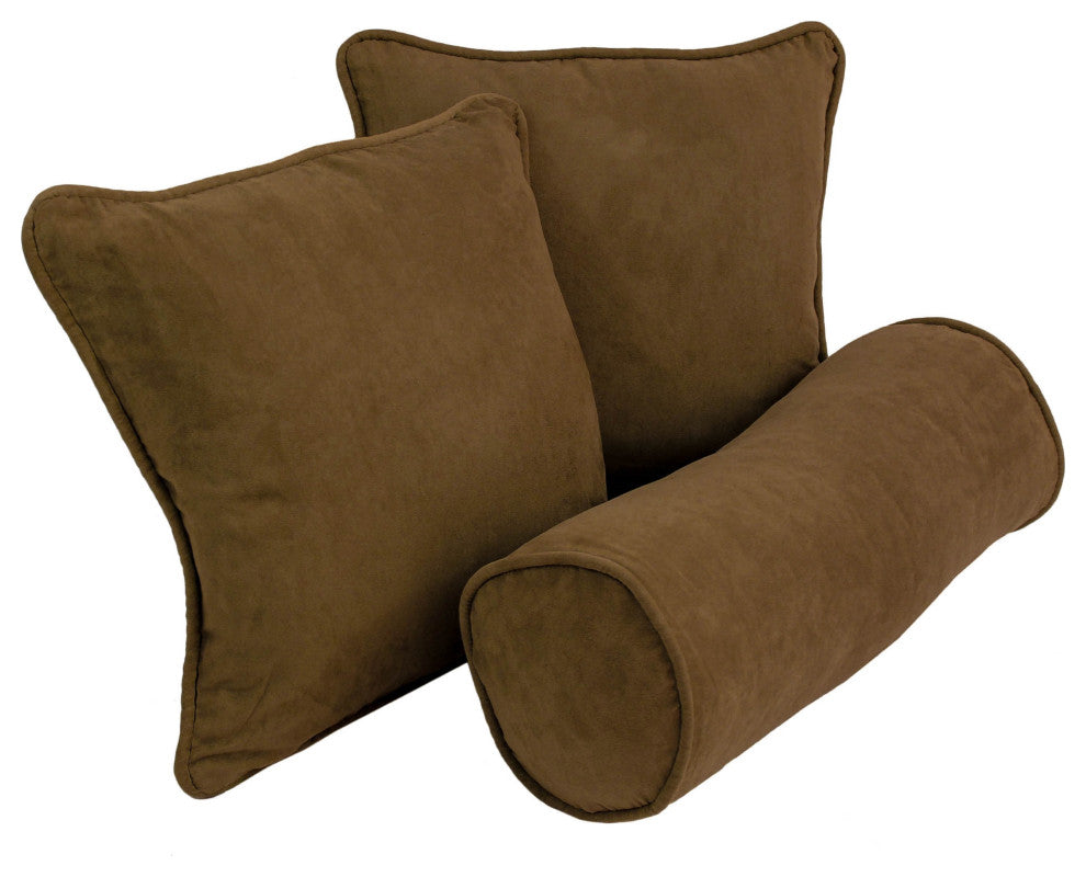 Double-Corded Solid Microsuede Throw Pillows With Inserts, Set of 3, Chocolate