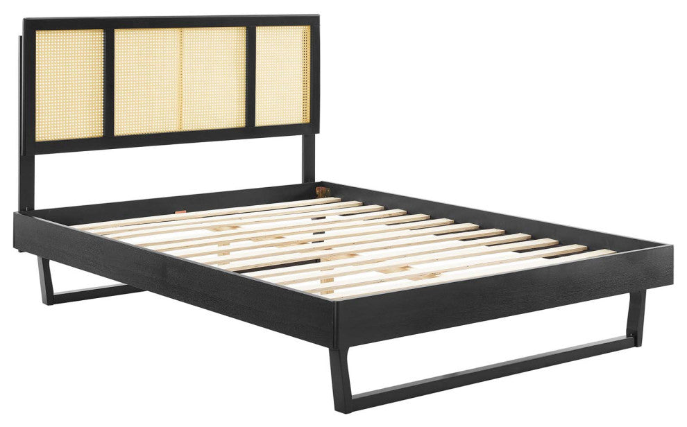 Kelsea Cane and Wood Full Platform Bed With Angular Legs MOD-6695-BLK