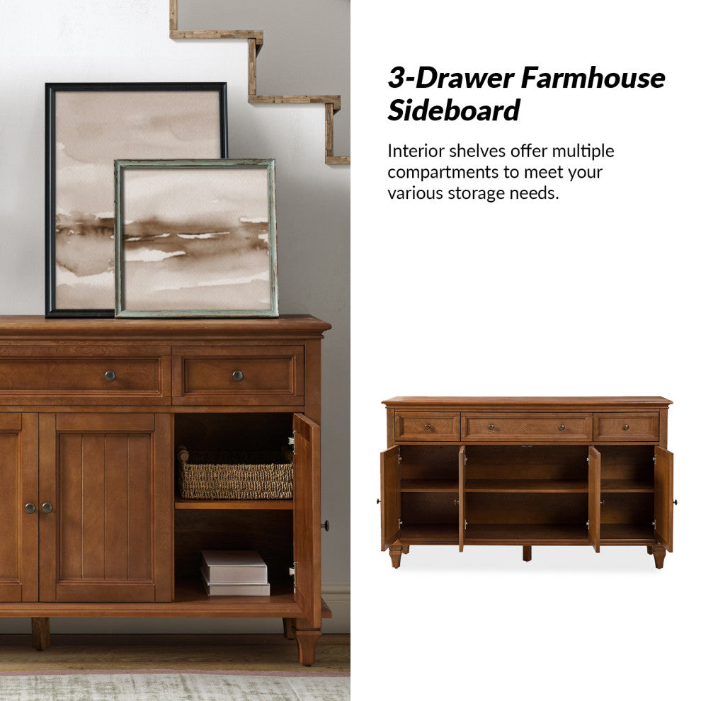 Traditional Sideboard With Storage With 3 Drawers, Acorn