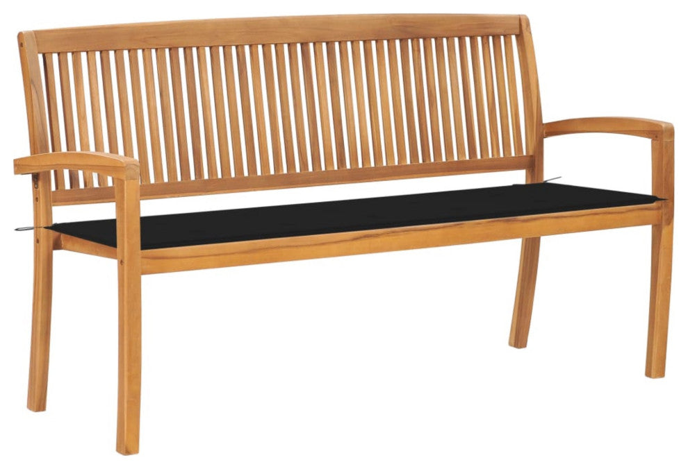 Vidaxl Stacking Garden Bench With Cushion 62.6" Solid Teak Wood
