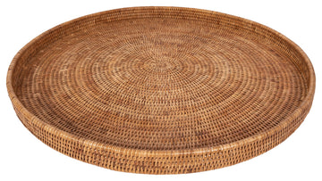 Artifacts Rattan™ Round Serving / Ottoman Tray, Honey Brown, 28"x28"x2"