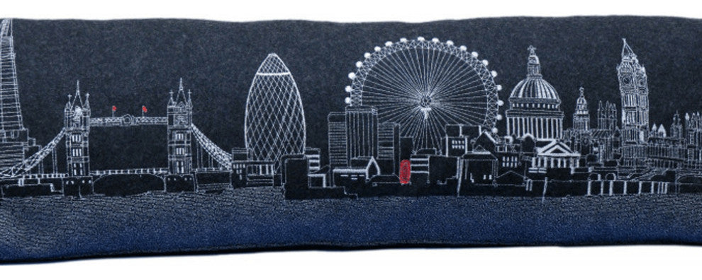 46" Black London Nighttime Skyline Lumbar Decorative Pillow