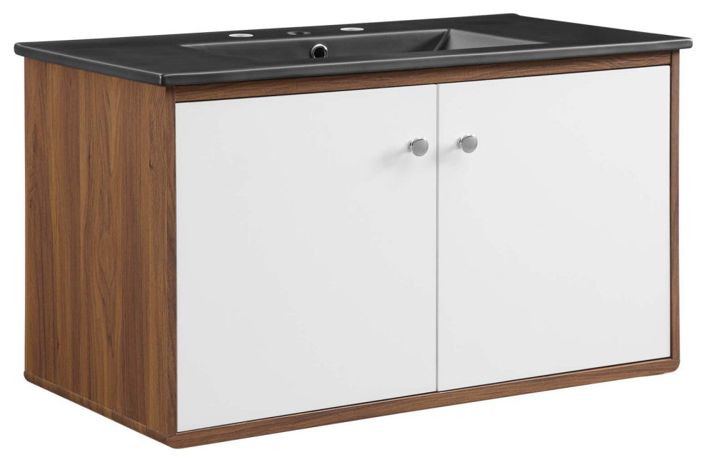Transmit 36" Wall-Mount Bathroom Vanity - Walnut Black