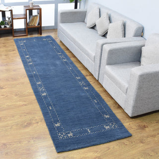 HAND KNOTTED LOOM WOOL ECO-FRIENDLY AREA RUGS - Runner, Blue, Contemporary