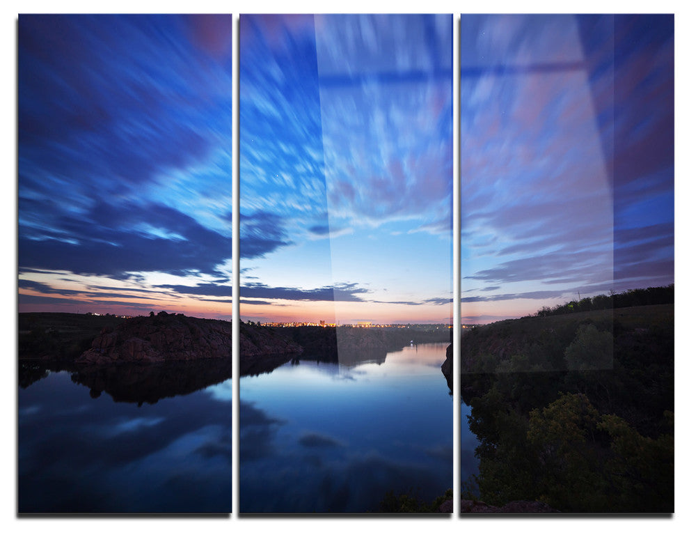 "Clouds Reflection in River" Photo Metal Wall Art, 3 Panels, 36"x28"