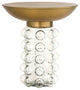 Glass Side Table, Brass Gold End Table, Modern Eclectic Accent Table, Round Top