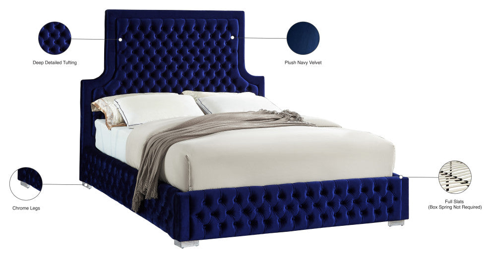 Sedona Velvet Upholstered Bed, Navy, King