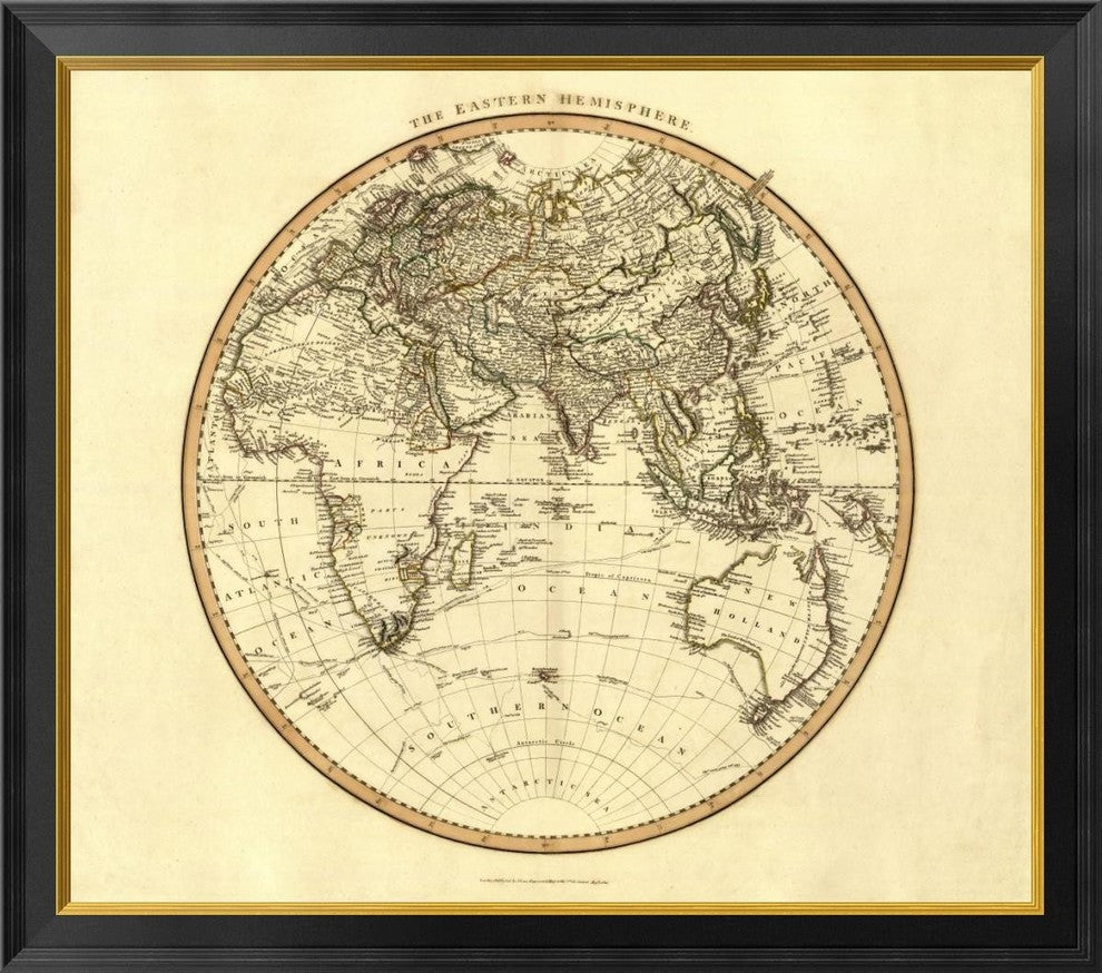 "Eastern Hemisphere, 1801" Framed Canvas Giclee by John Cary, 34x34"