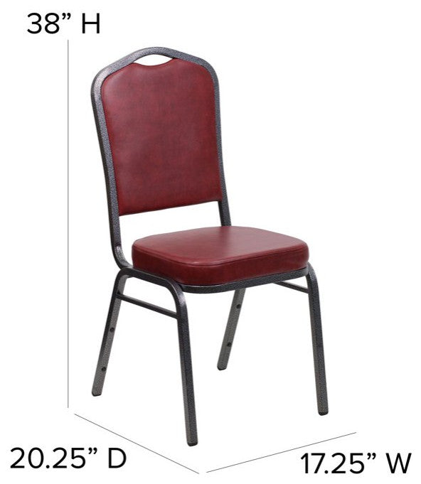 4 Pack Dining Chair, Cushion Seat & Back, Burgundy Vinyl/Silver Vein