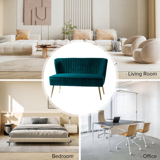 Velvet Tufted Loveseat Sofa With Golden Base, Teal