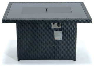 Outdoor Rectangular Fire Pit Table 55,000 BTU Wicker Design, Black