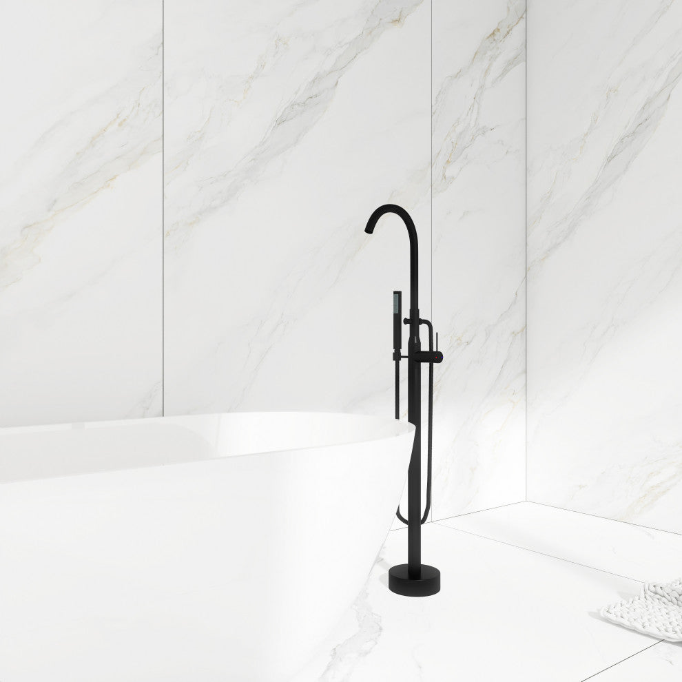 Single Handle Floor Mounted Clawfoot Tub Faucet, Matte Black