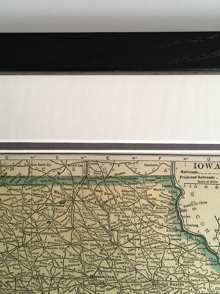 Vintage Iowa Map, Framed Original Iowa State Map- Authentic 1920s