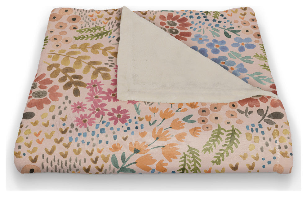 Wild Flower Floral on Pink 50x60 Coral Fleece Blanket