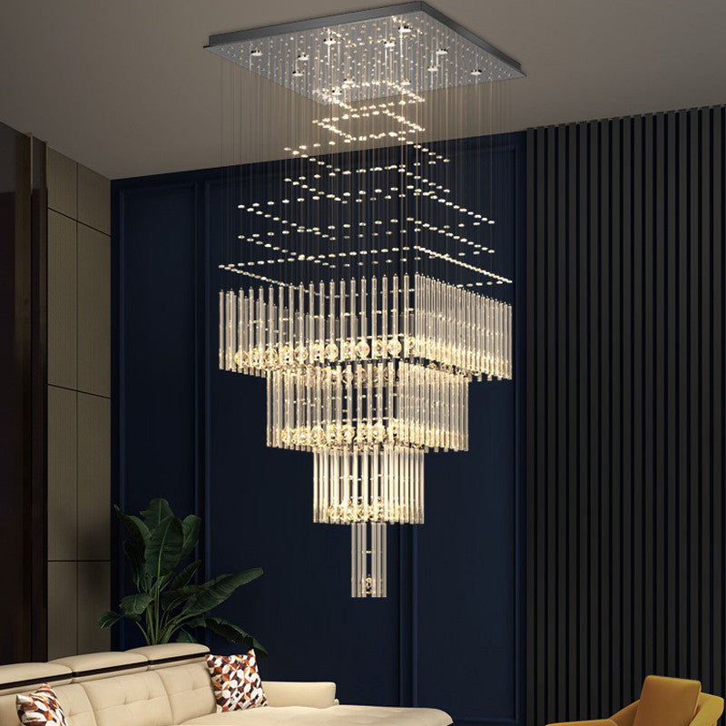 Tourrette-Levens | Modern Crystal LED Ceiling Chandelier with Square Base, 13 Lights, Cool Light