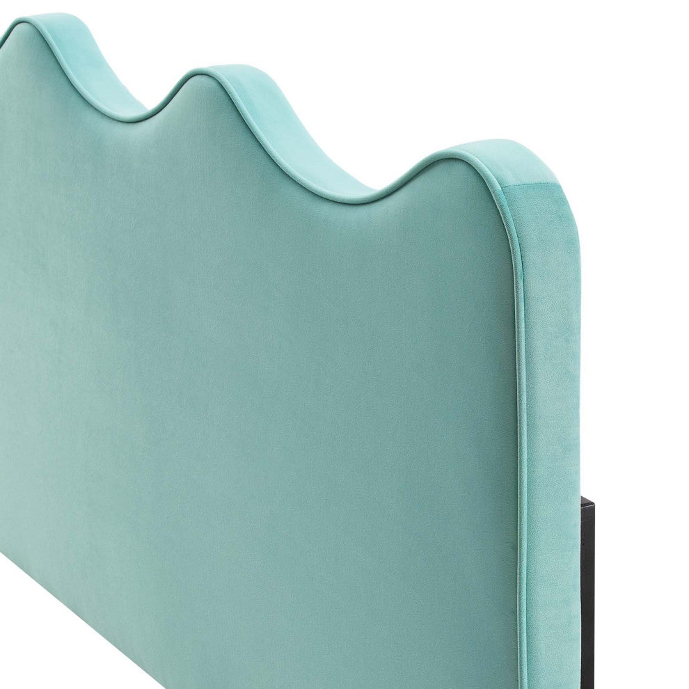 Headboard, Full Queen Size, Velvet, Blue, Modern Contemporary, Bedroom Master