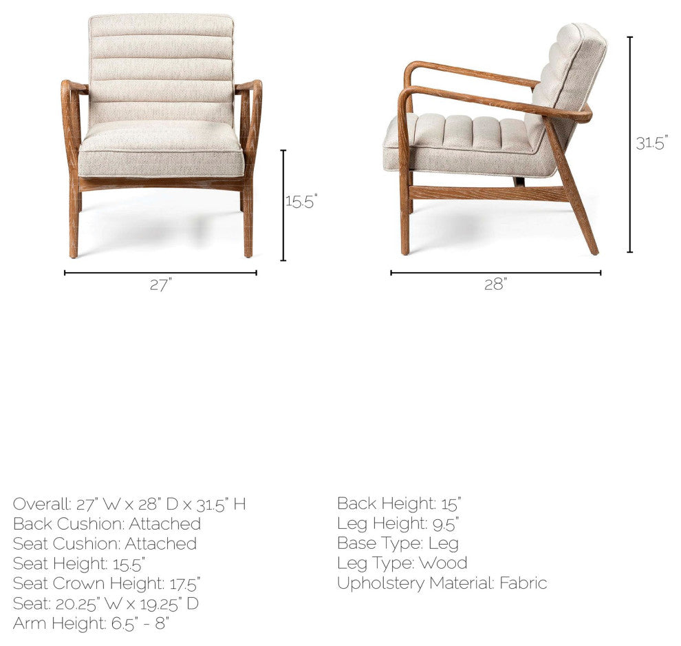 Ajax II Cream Fabric w/ Medium Brown Solid Wood Frame Accent Chair