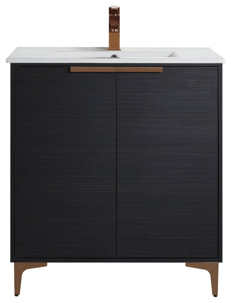 Wilmington Bath Vanity, Chestnut, 30 Inch, Rose Gold Hardware