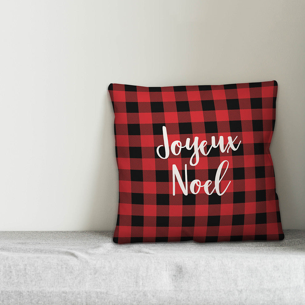 Joyeux Noel, Buffalo Check Plaid 18x18 Throw Pillow