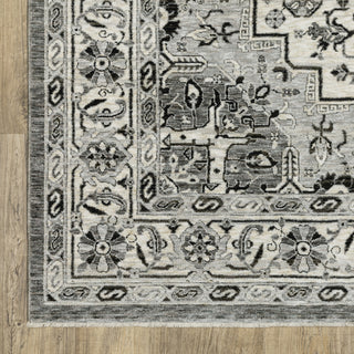 Callum Compass Medallion Grey/Ivory Fringe Edge Rug Runner
