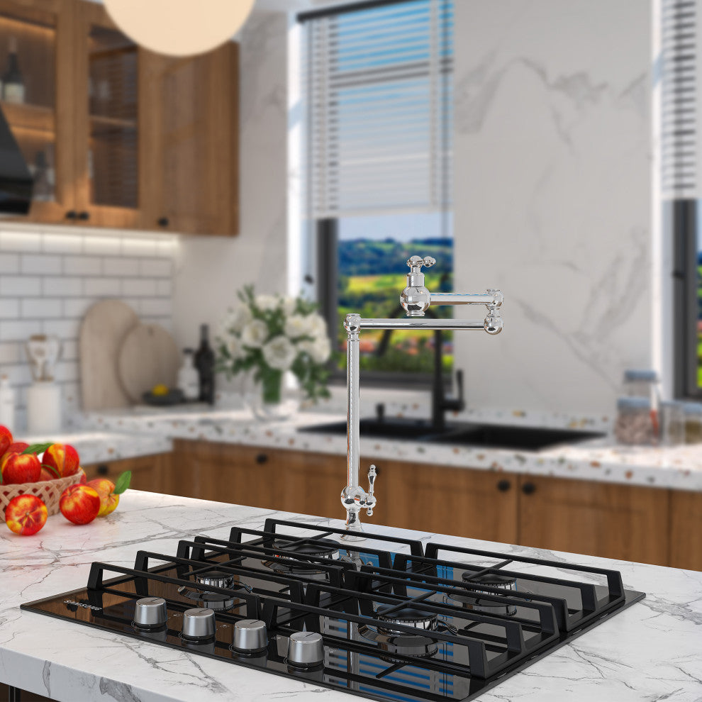 Deck-Mounted Double Handle Pot Filler Kitchen Faucet Stove Faucet, Chrome Plating
