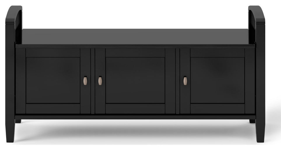 Warm Shaker Solid Wood 44" Rustic Entryway Storage Bench, Black