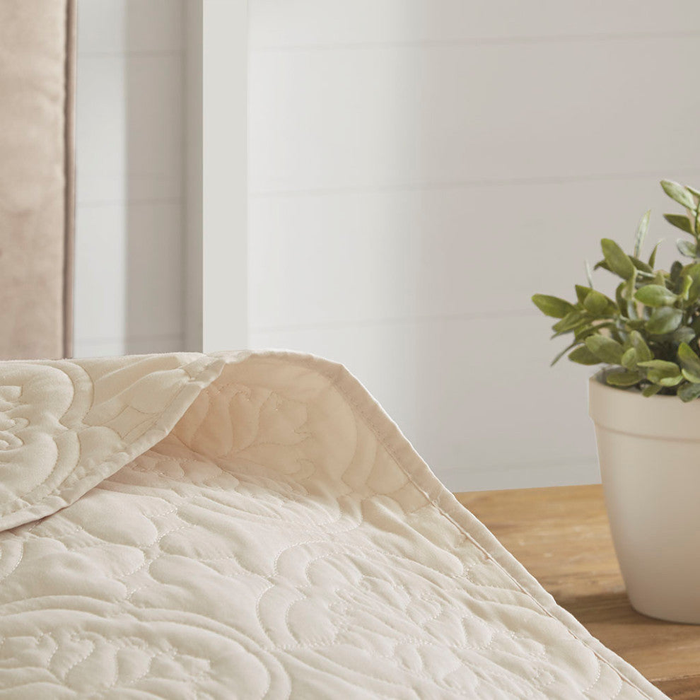 510 Design Oakley Quilted Oversized 3-Piece Bedspread Set, Cream, Full/Queen