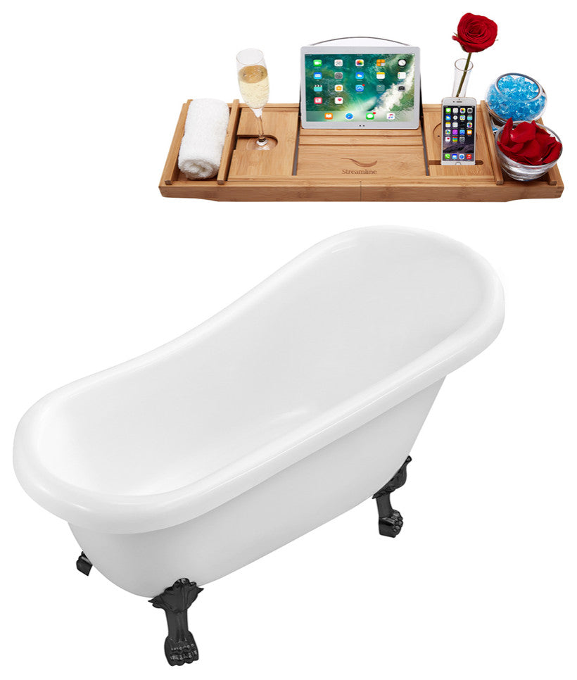 61" Streamline N480BL-IN-WH Soaking Clawfoot Tub and Tray With Internal Drain