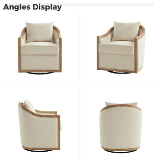 Solid Wood Swivel Chair Set of 2 With Solid Wood Edging, Ivory