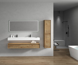 Alysa 72" Floating Bath Vanity, Acrylic Sink/Double Faucet Hole, White Oak