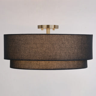 Burnaby Mid-Century Drum Semi Flush Ceiling Light, Matte Brass, 20.5-in W X 10.75-in H X 20.5-in D