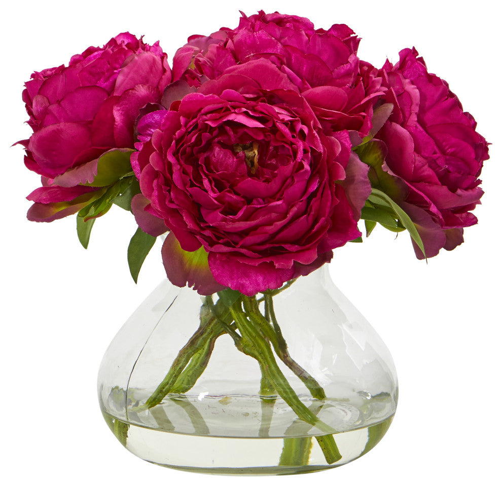 Peony Artificial Arrangement, Glass Vase