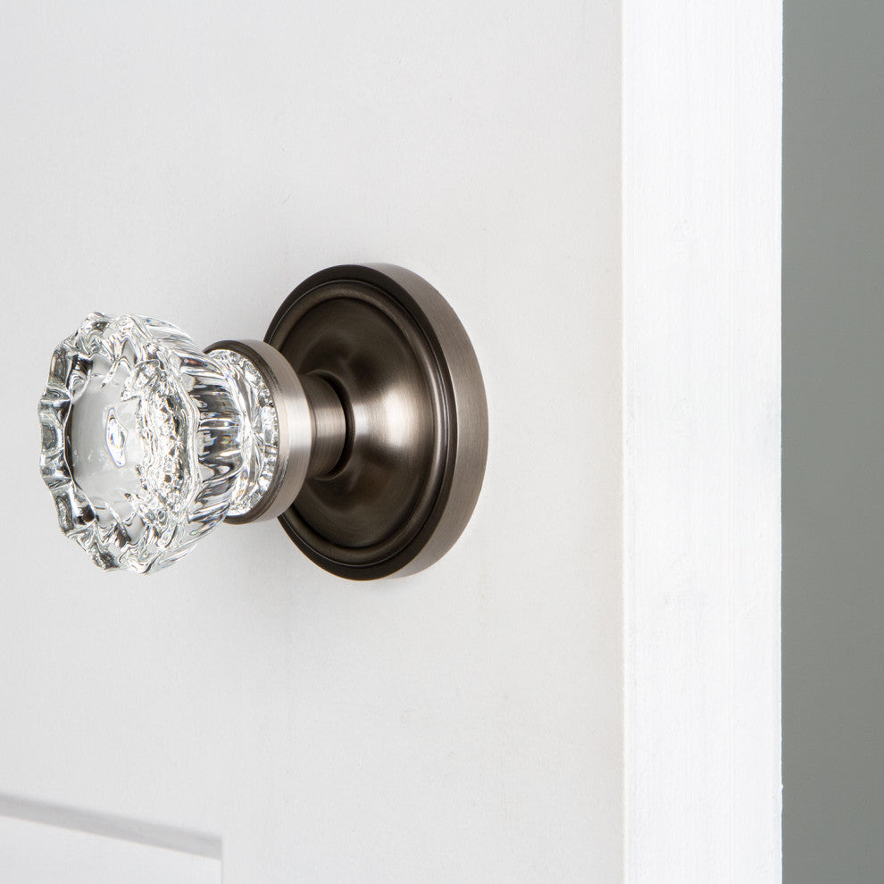 Single Classic Rosette With Crystal Knob, Antique Pewter, Antique Pewter, Single