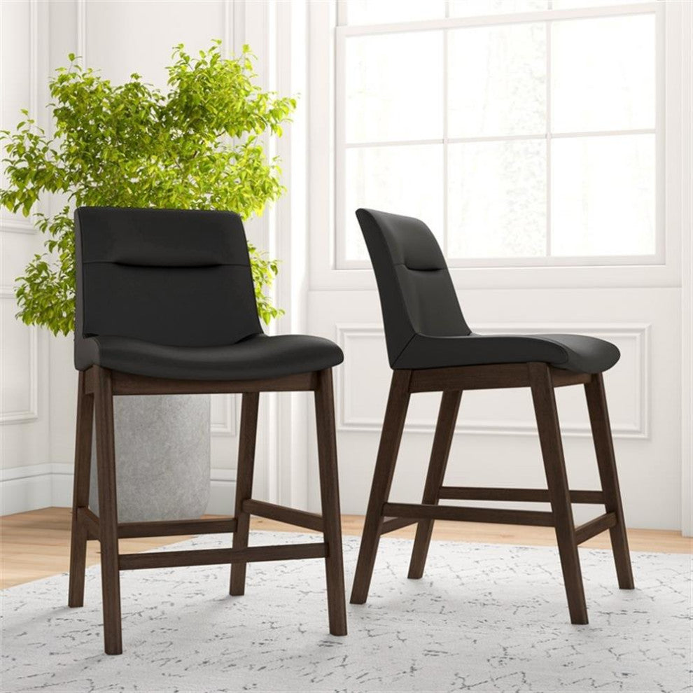 Ashcroft Helena Leather Upholstered Counter Stool in Black (Set of 2)