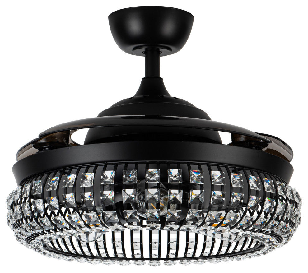 42 in. Modern Black Crystal Retractable Ceiling Fan with Light Kit and Remote