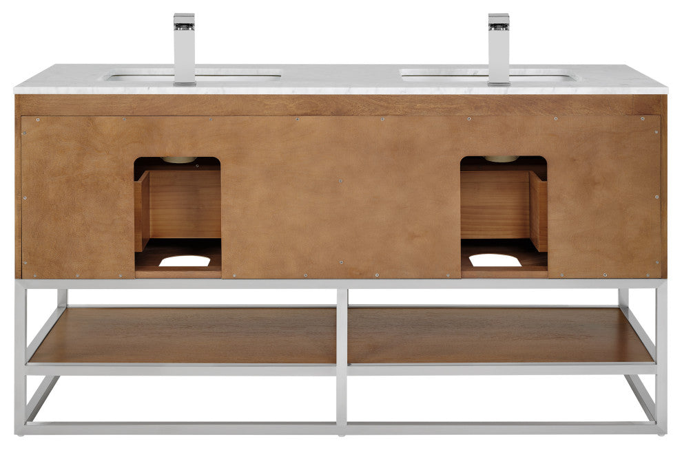 Terra Bathroom Vanity, Walnut/Brushed Nickel, 60", Marble Top