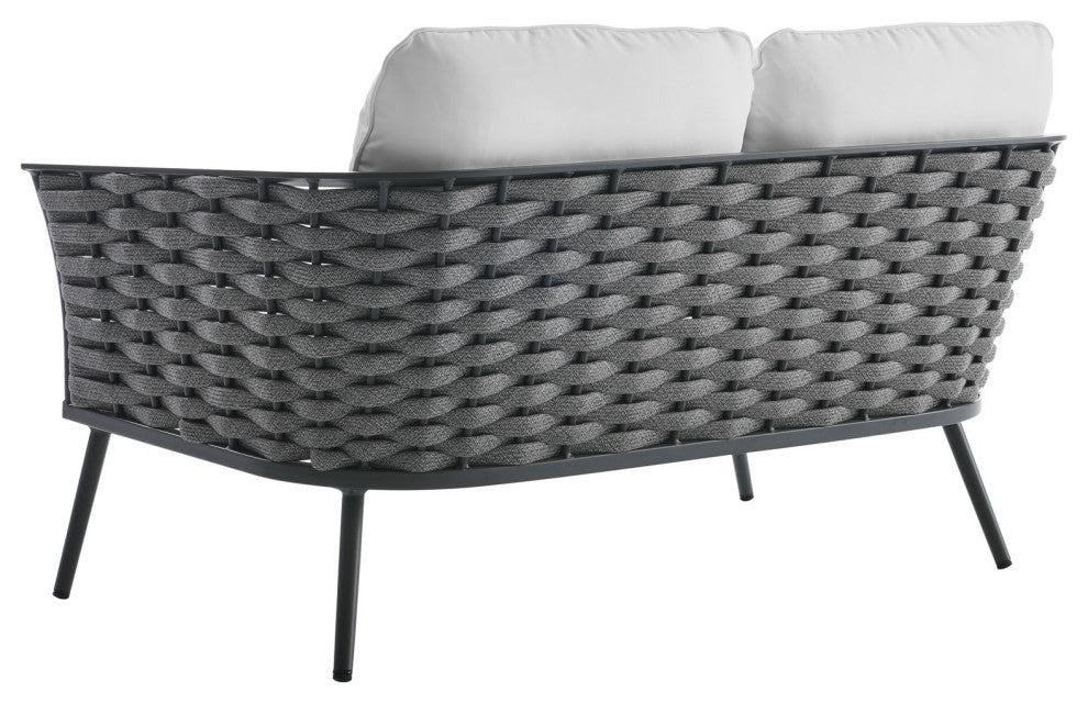 Lounge Sectional Sofa Chair Table Set, Aluminum, Modern, Outdoor, White