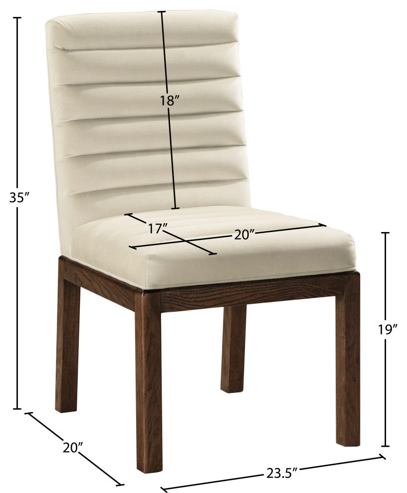 Evelyn Upholstered Dining Chair, Cream, Velvet, Walnut Finish