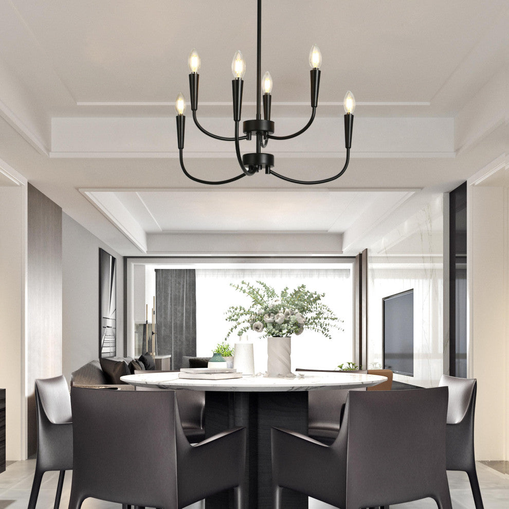 LNC 6-Light Matte Black Candle Modern/Contemporary LED Indoor Chandelier