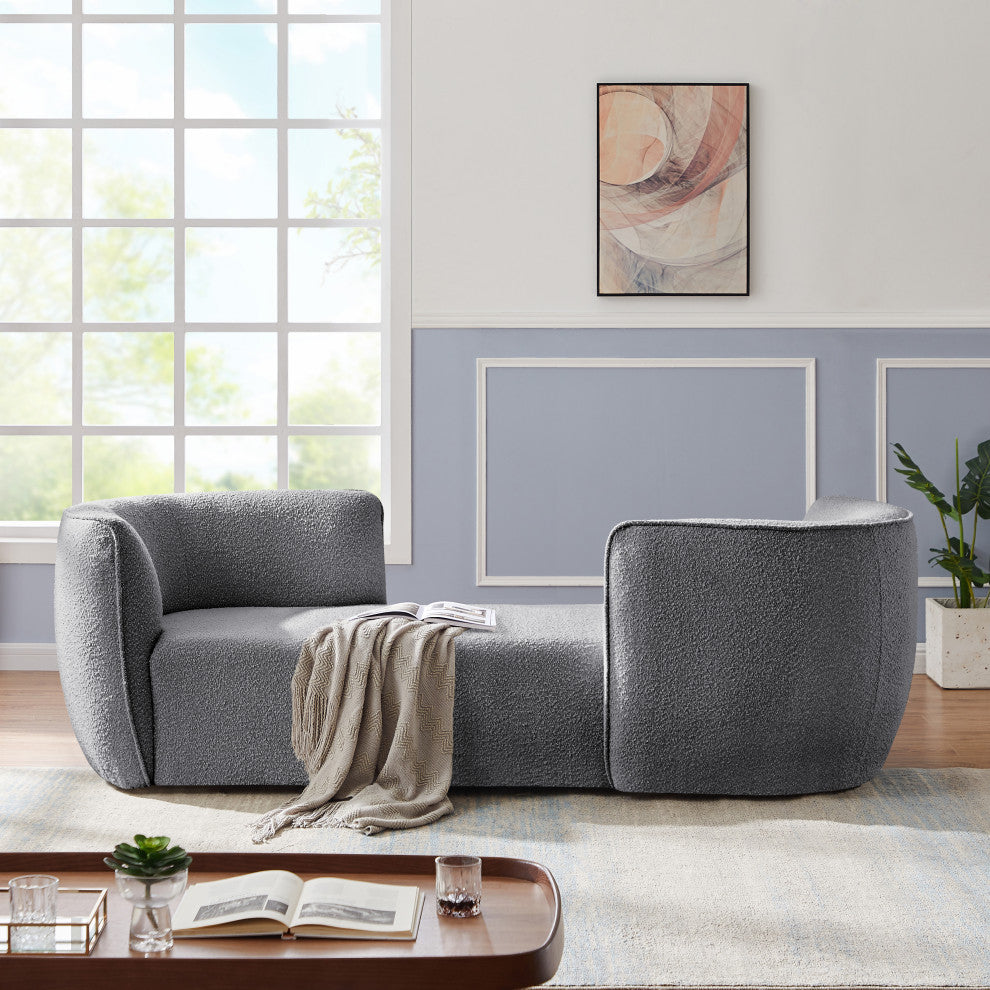 Hilton Boucle Fabric Upholstered Chaise Lounge, Grey