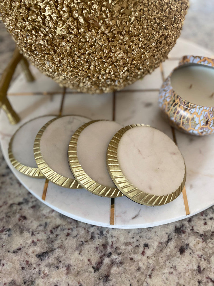 Marble Coaster Set of 4 with Gold Edged