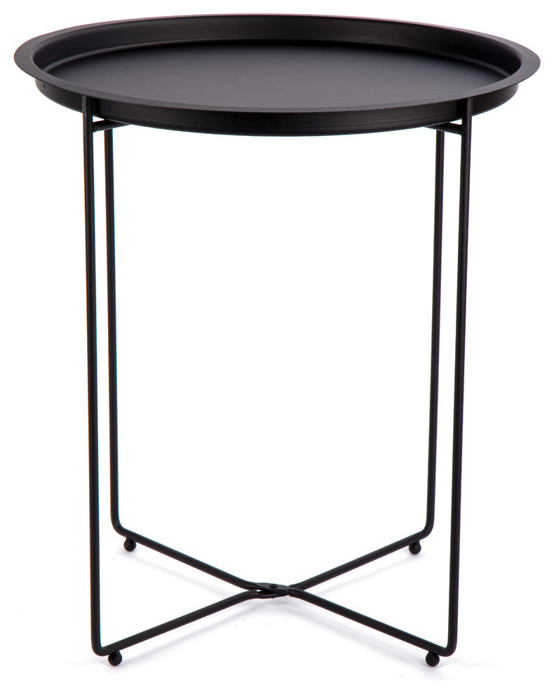 Functional Folding Tray Metal Coffee Table, 19"x18.5", Black