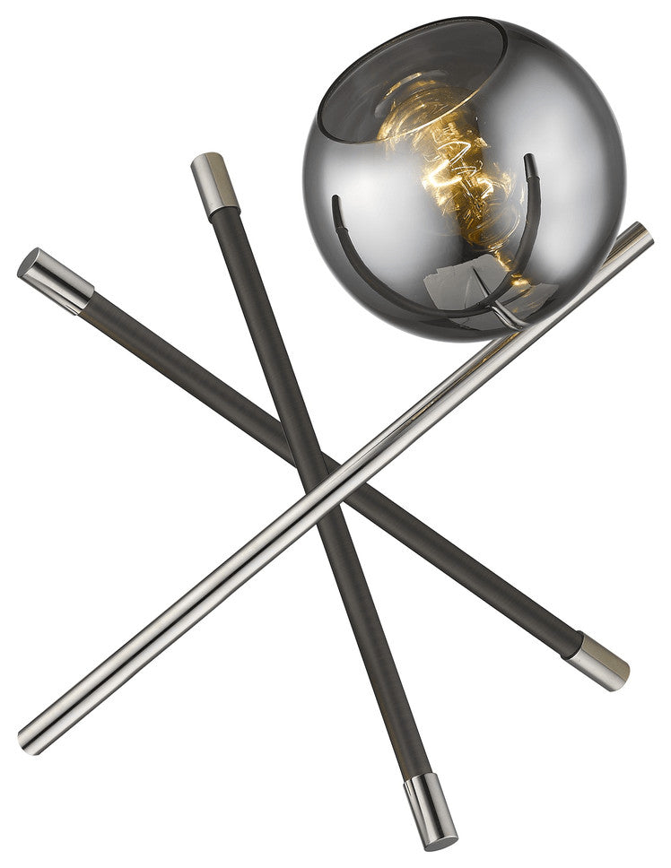 18" Silver Metal Globe Table Lamp With Black Globe Shade