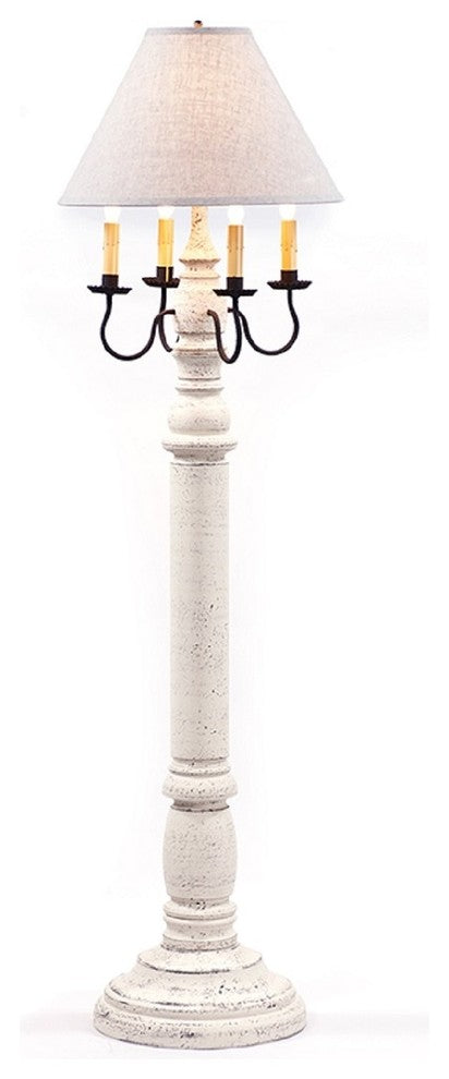 General James Wood Floor Lamp Linen Shade USA Handmade, White