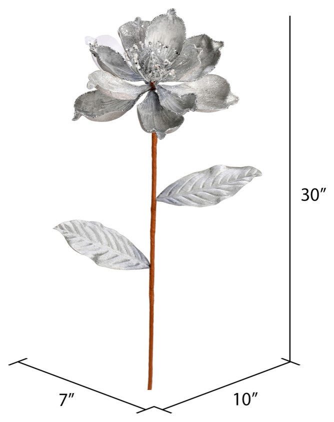 Glitter Magnolia Artificial Christmas Spray , Silver, 30"