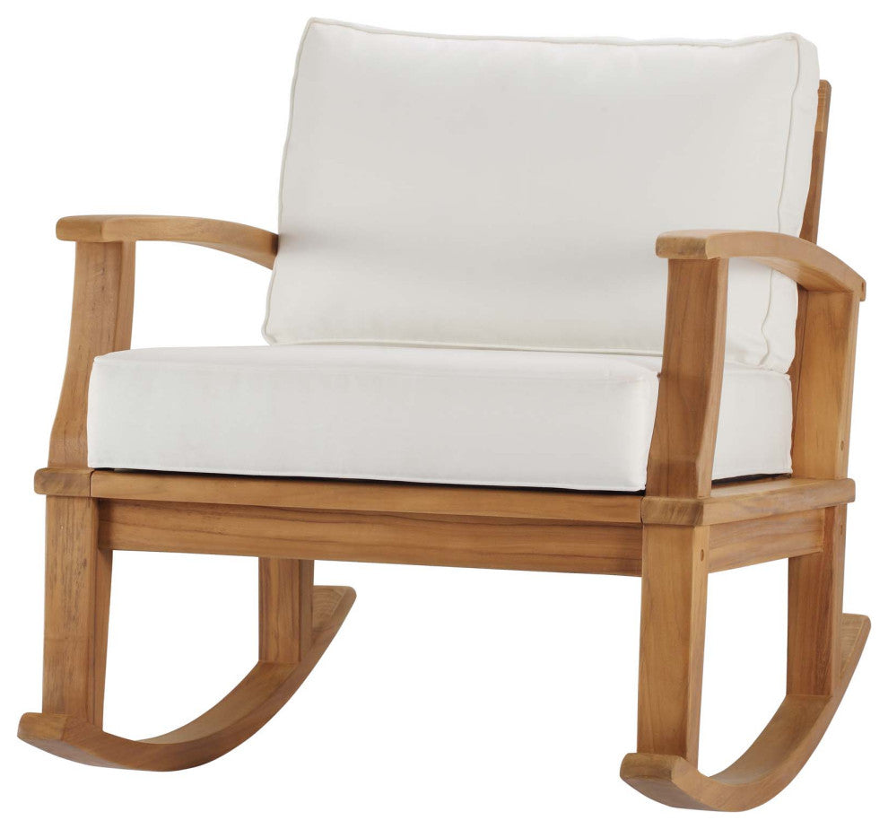 Lounge Rocking Chair, Wood, Brown Natural White, Modern, Outdoor Patio Bistro