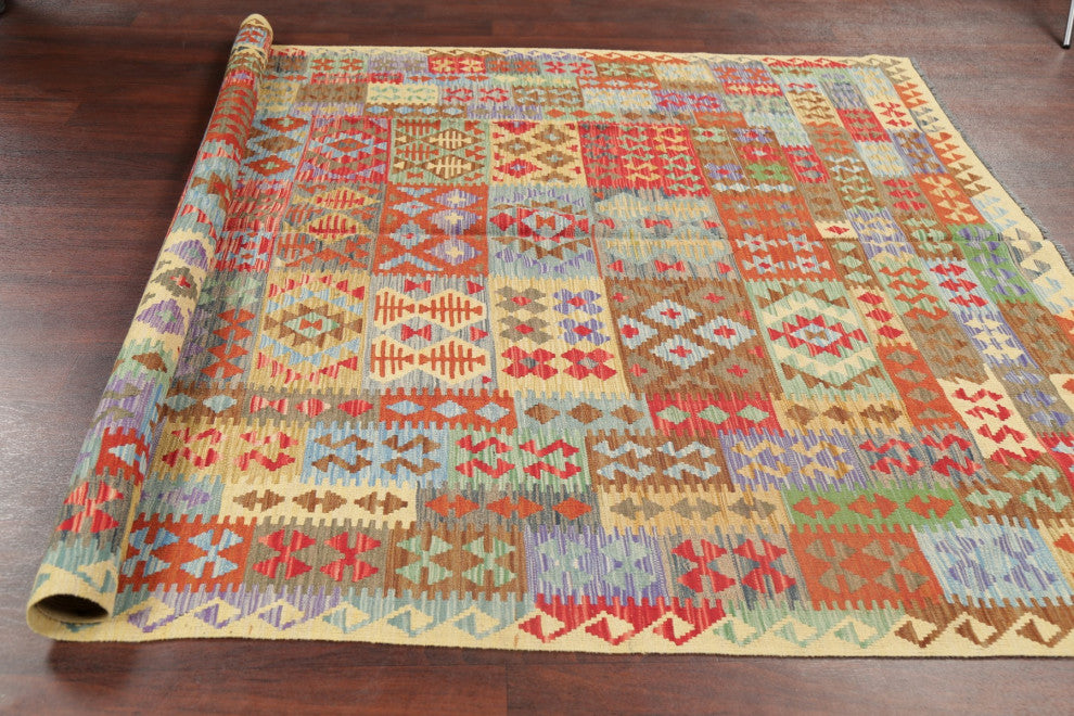 Hand-Woven Kilim Oriental Southwestern Traditional Turkish Area Rug, 9'9"x6'6