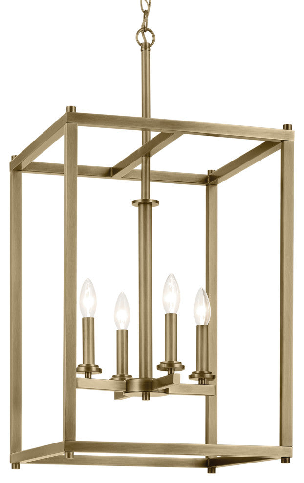Crosby 31" 4-Light Foyer Pendant With Clear Glass, Natural Brass