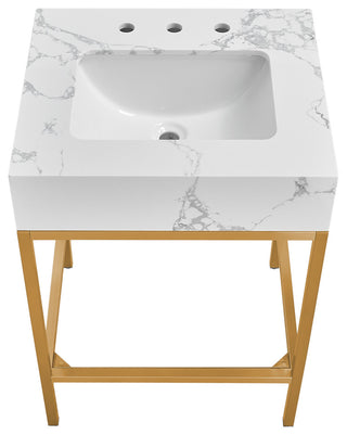 Marmo Bathroom Vanity, White, 24" Wide, Brushed Brass Finish