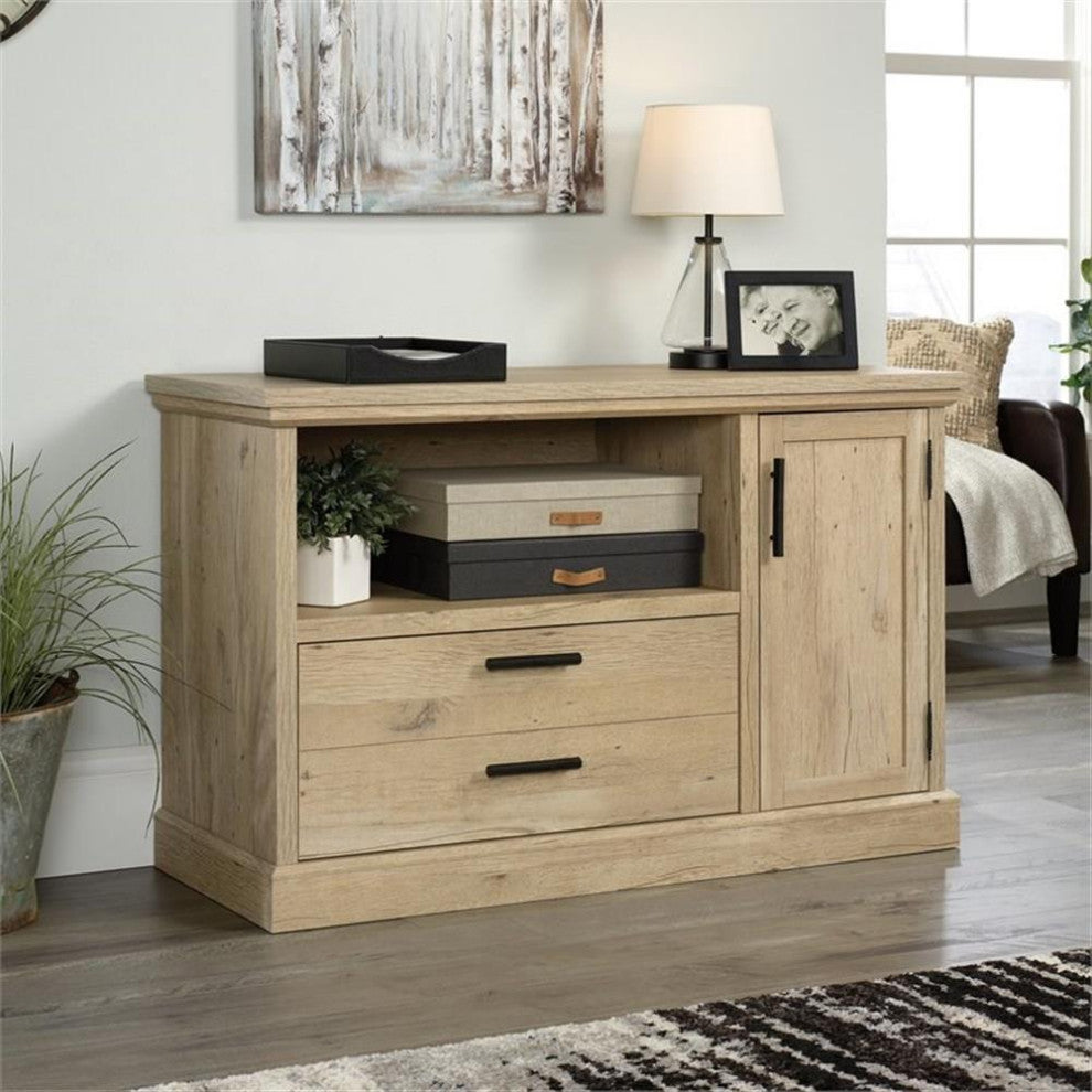 Sauder Aspen Post Engineered Wood Filing Cabinet with Storage in Prime Oak